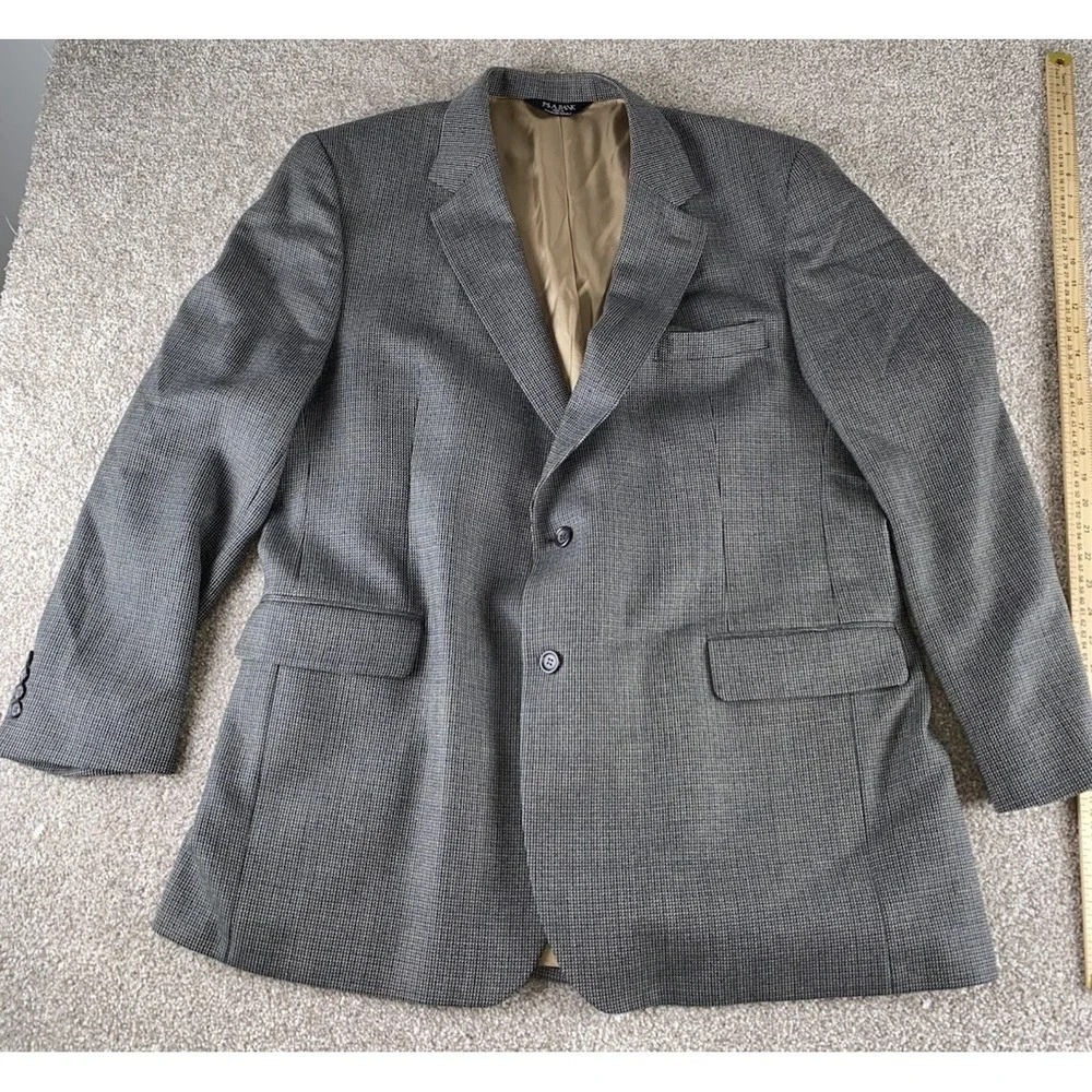 Jos A Bank Blazer 48L Houndstooth Plaid Gray‎ Wool/Cashmere Blend Preppy Read